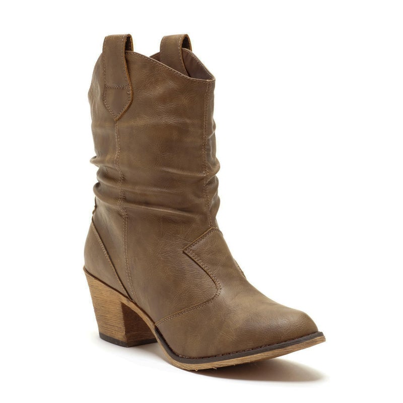 Charles Albert Modern Western Cowboy Boots for Women Ladies Stacked Heel Ankle Cowgirl Boots with Pull-Up Tabs in Mocha Size 9 - Image 1